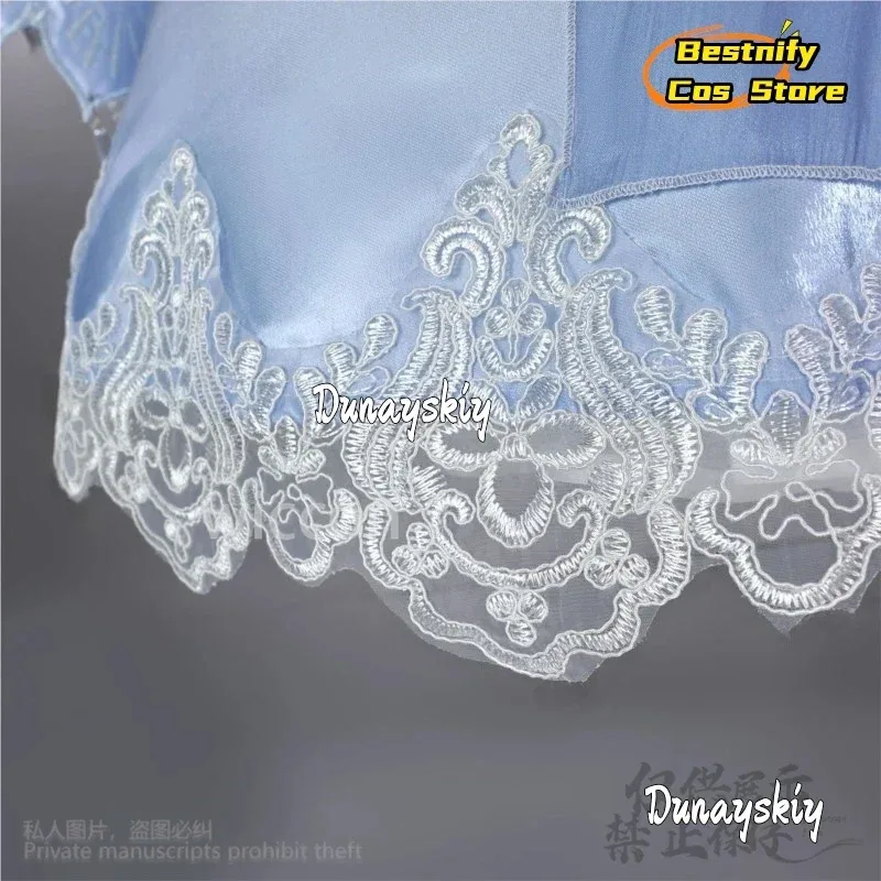 Disfraz de Anime Weiss Schnee, vestido elegante degradado blanco a azul, peluca de cola de caballo de encaje Lolita, Jirai Kei Girls