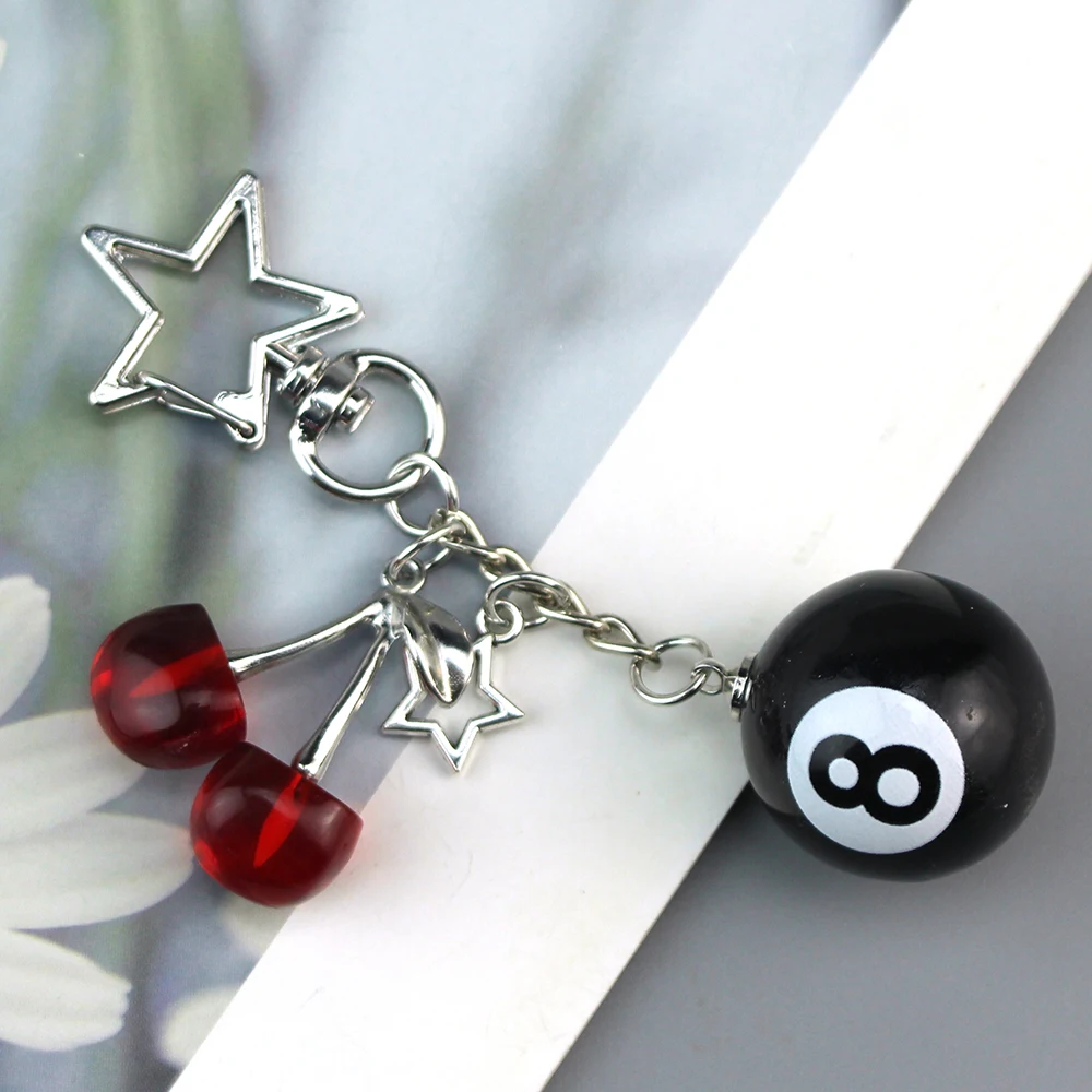 Fashion 8 Ball Fruit Cherry Dice Star Keychain Phone Accessories Y2K Handmade Creative 8 Ball Cherry Keychain Accessories