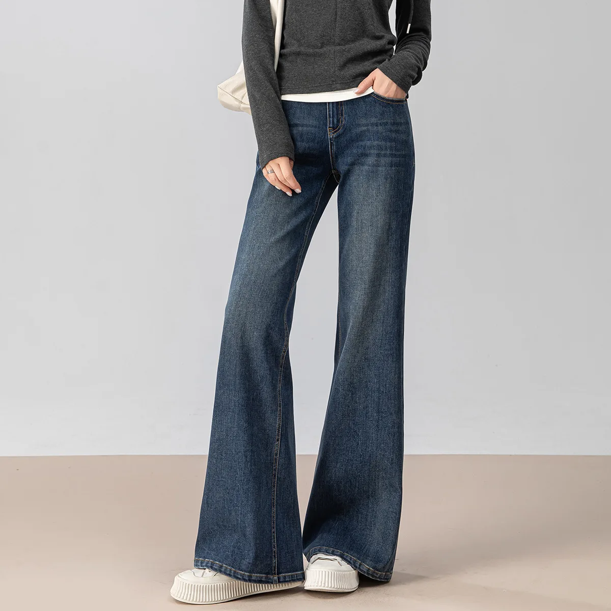 

High Waist Flared Jeans Women's Straight Leg Denim Pants Autumn New Sle Slimming Loose Casual Retro Flared Pants