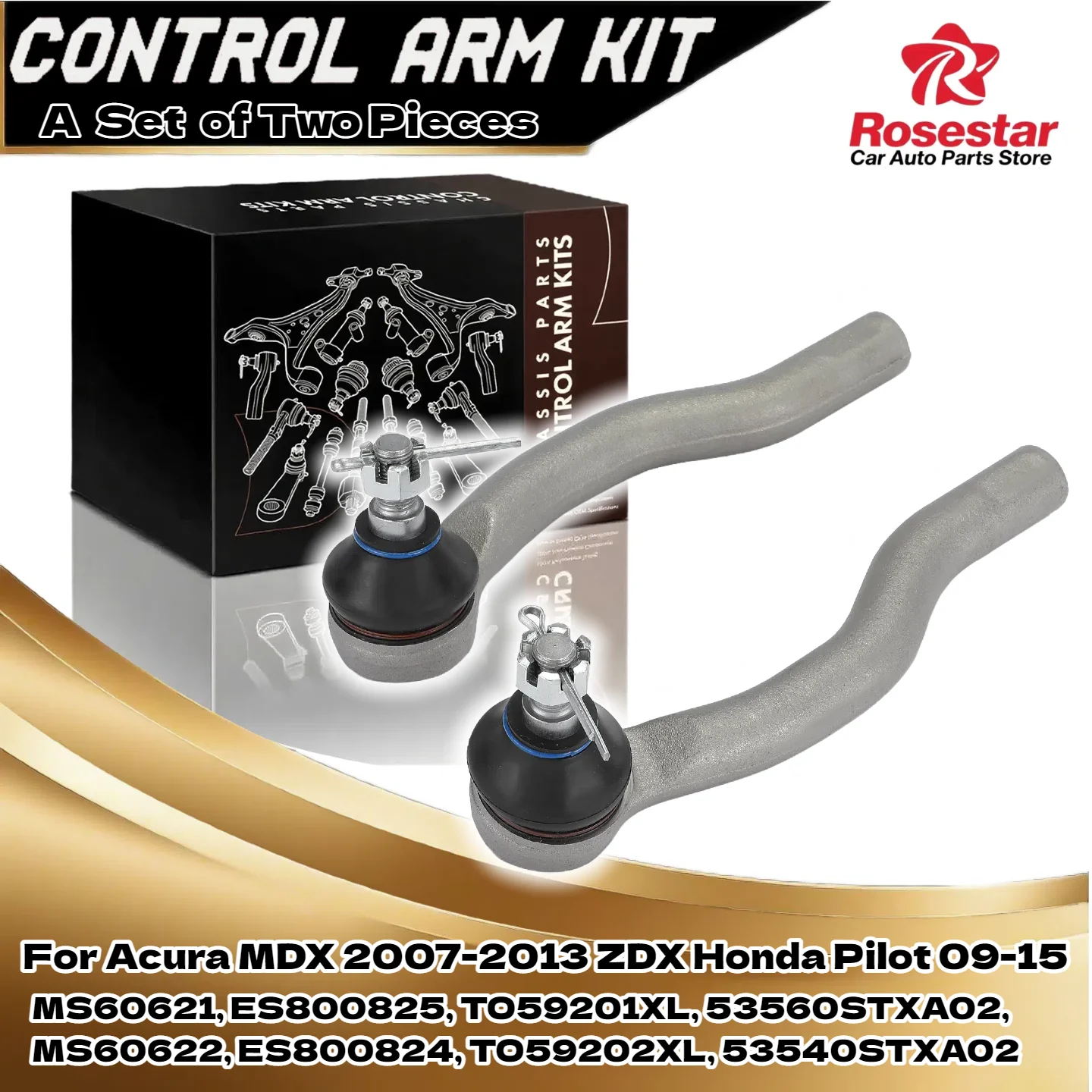 

Front Outer Steering Tie Rod Ends for Acura MDX 2007-2013 ZDX Honda Pilot 09-15 ES800824, TO59202XL, 53540STXA02