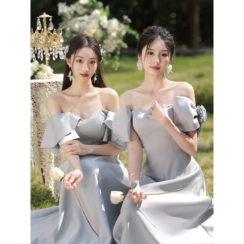 

Wedding Maids Dr Women ey High-End Simple Satin Fairy-like Usual Wear Best Friend Sister up Gown Bridal Par Attire