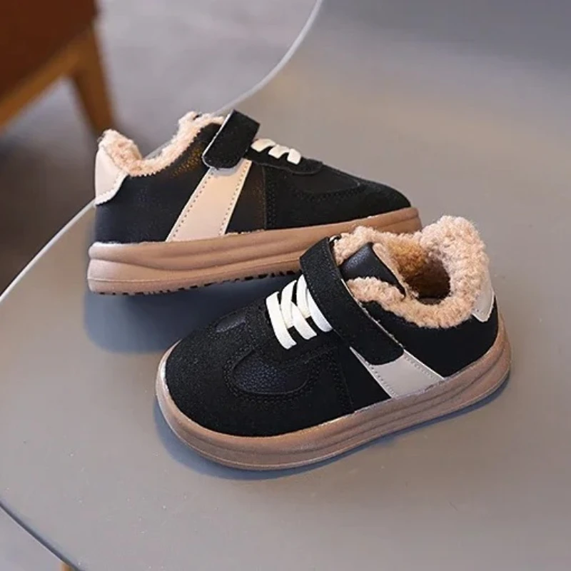 Kids Casual Sports Shoes Black Cotton Plush Warm Shallow Boots Autumn Winter New Baby Boys Girls 1-8Y Children's Shoes Little