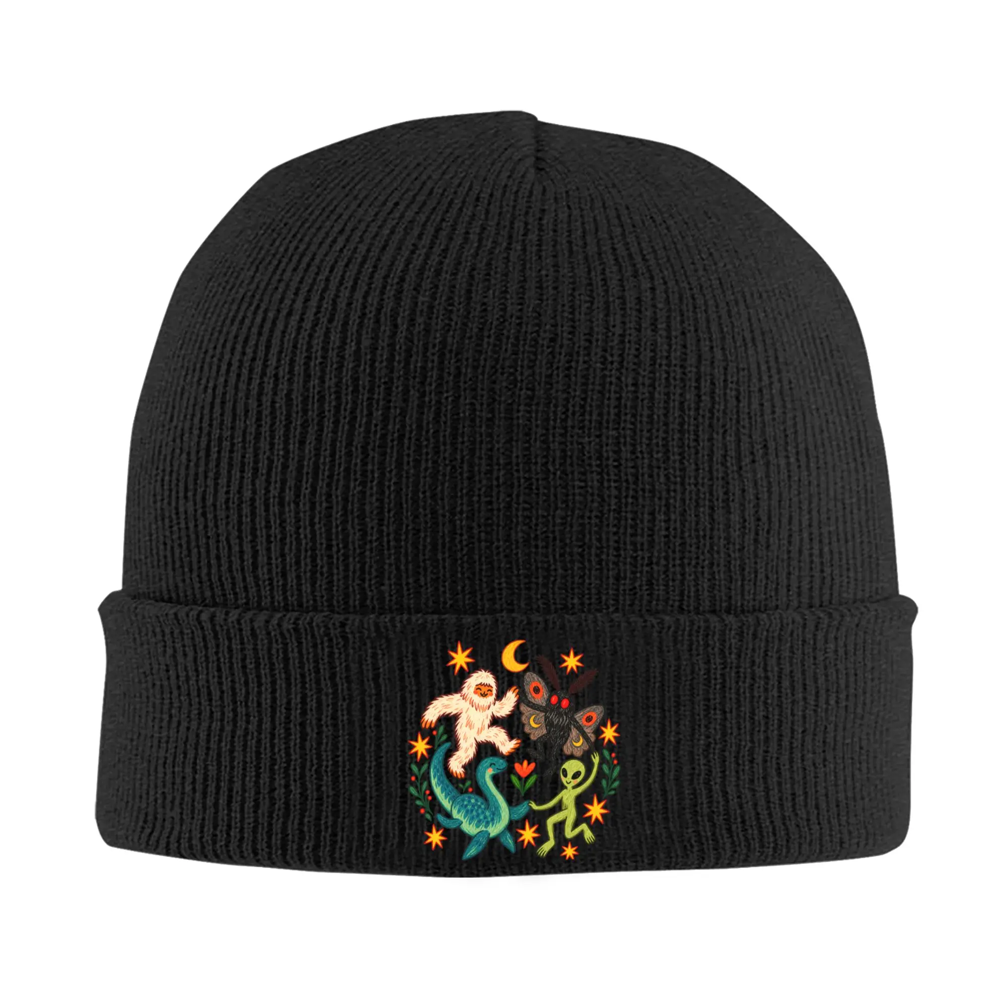 Dancing Cryptids Knitted Caps Beanies Autumn Winter Hat Acrylic Bigfoot Alien Mothman Loch Ness Monsters Warm Caps ,