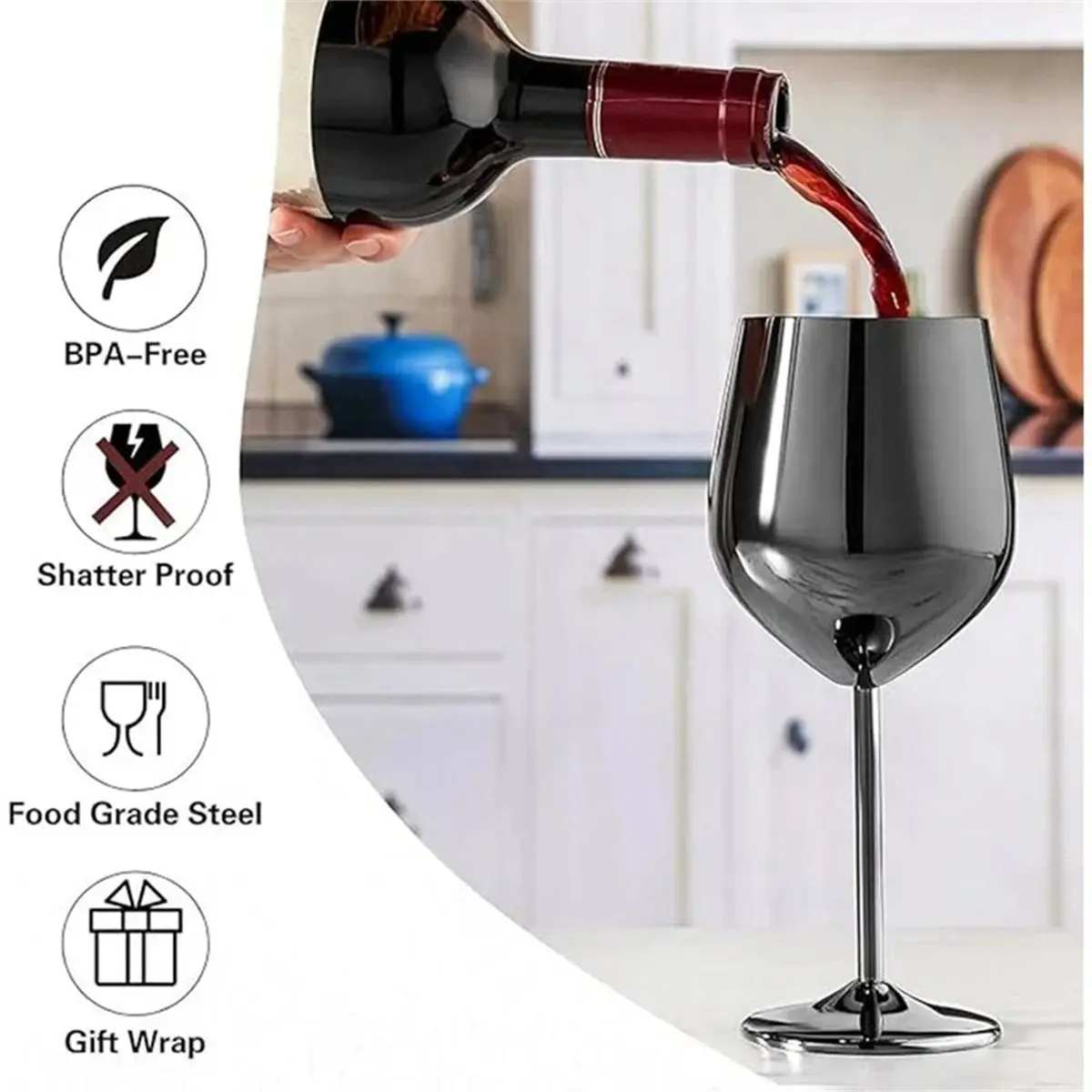 Verre à vin en acier inoxydable 500 ml, gobelet 304 couleur noire, tasse en métal pour vin rouge, champagne, bar, fête
