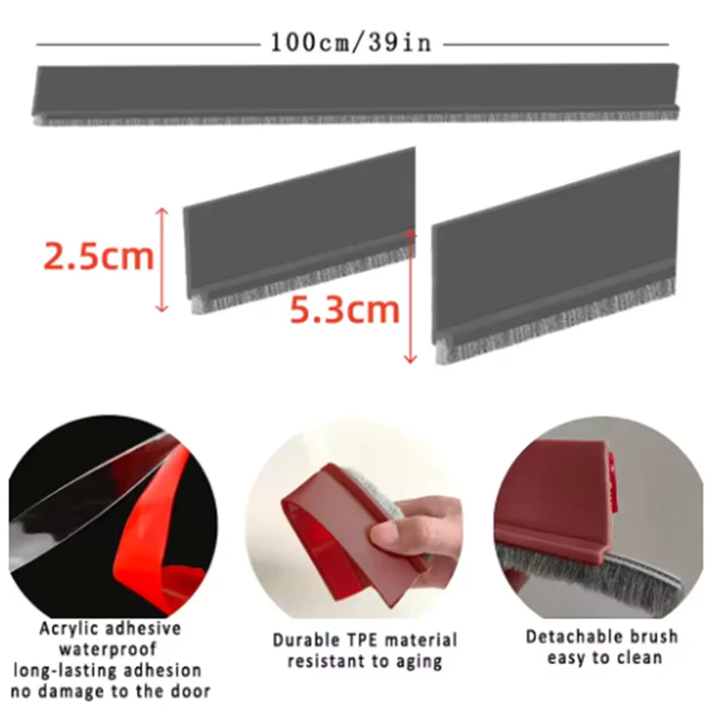 2026 Draft Excluder Door Seal 1M Brush Rubber 4 In1 Insect Dust Sound Proof Wind Stopper Weatherstrip Home Window Bottom Sweep