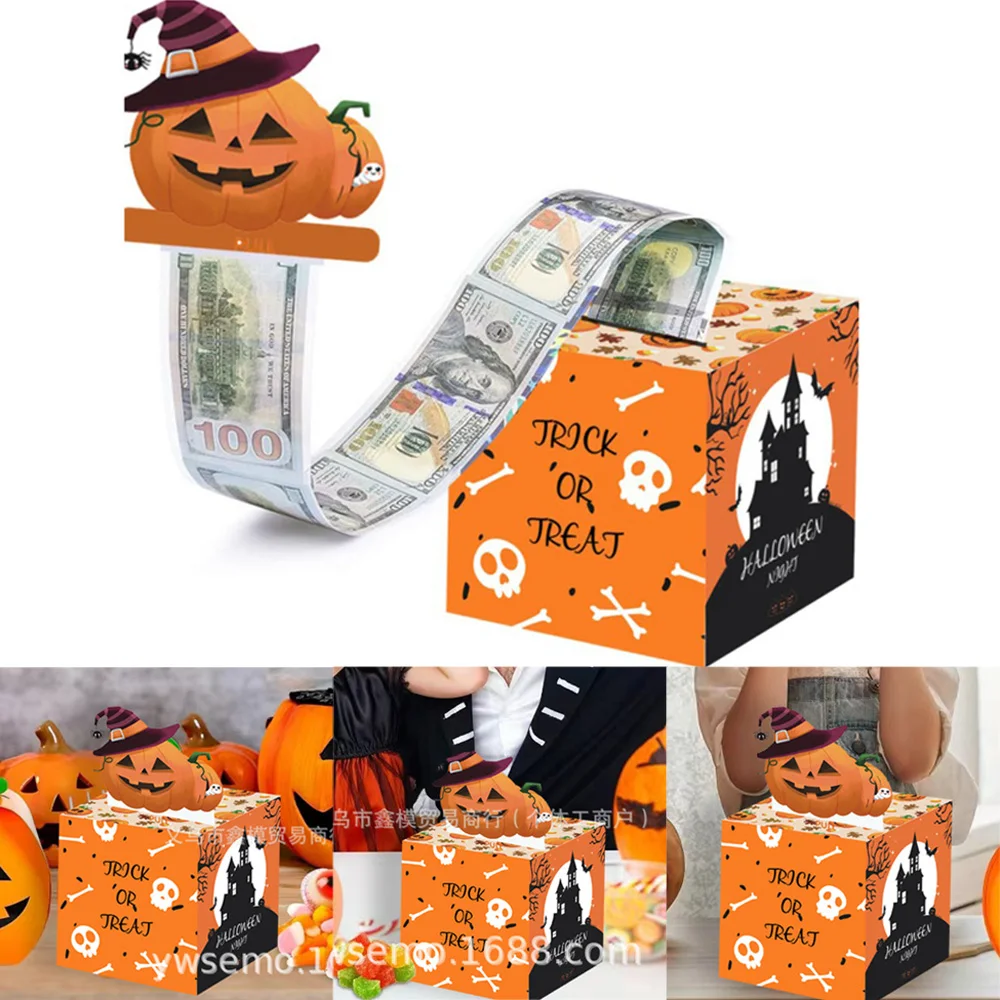 Halloween Decoration 1pc 12*12*12cm Birthday Money Box Cash Gift Surprise Money Gift Boxes with Pull Out Happy Birthday Day Card