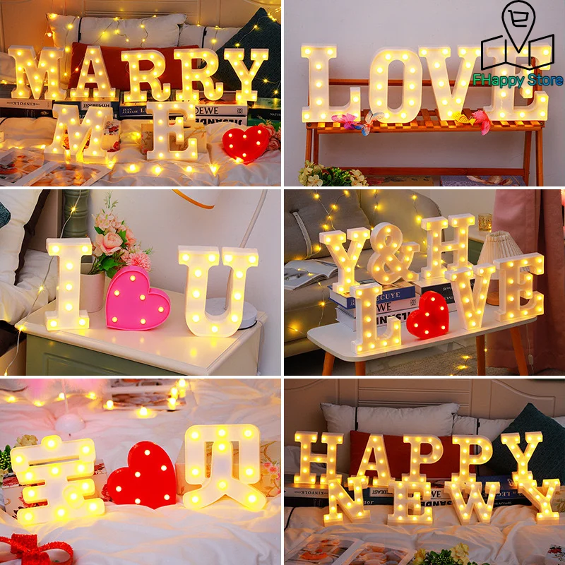 Lampada da lettera a LED con cuore d'amore Matrimonio romantico Rosso Rosa Luce notturna Ornamento Compleanno Natale Decorazione della casa Regalo di San Valentino