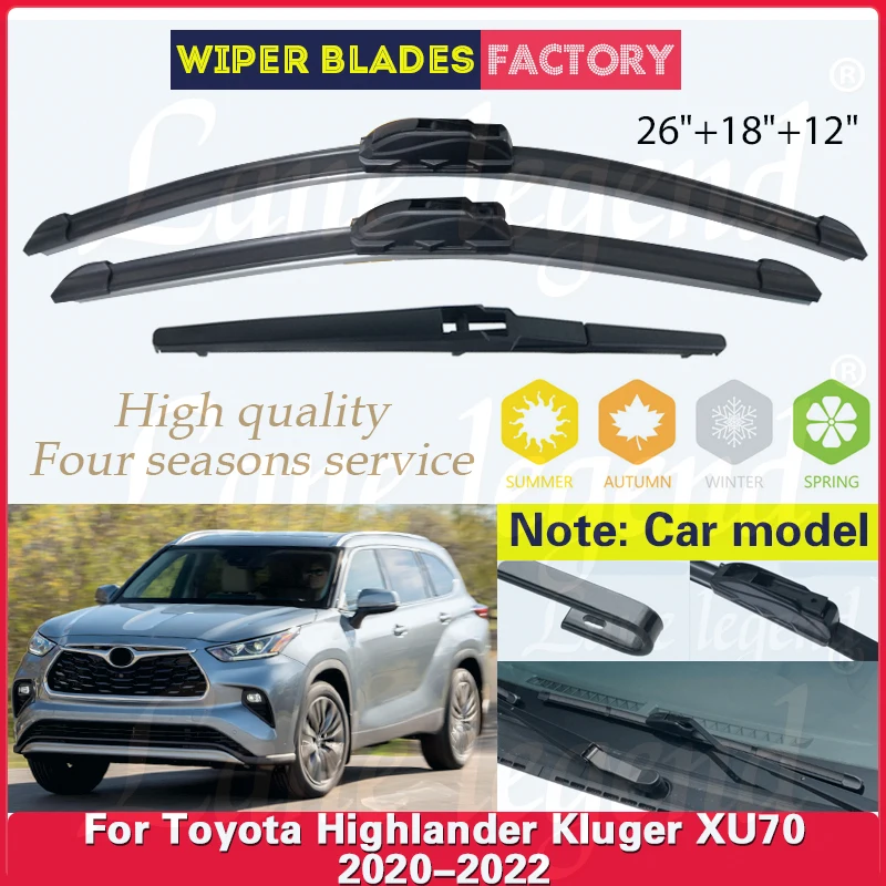 

Car Front Rear Wiper Blades For Toyota Highlander Kluger XU70 2020 2021 2022 Windscreen Windshield Cleaning Brushes 26"+18"+12"