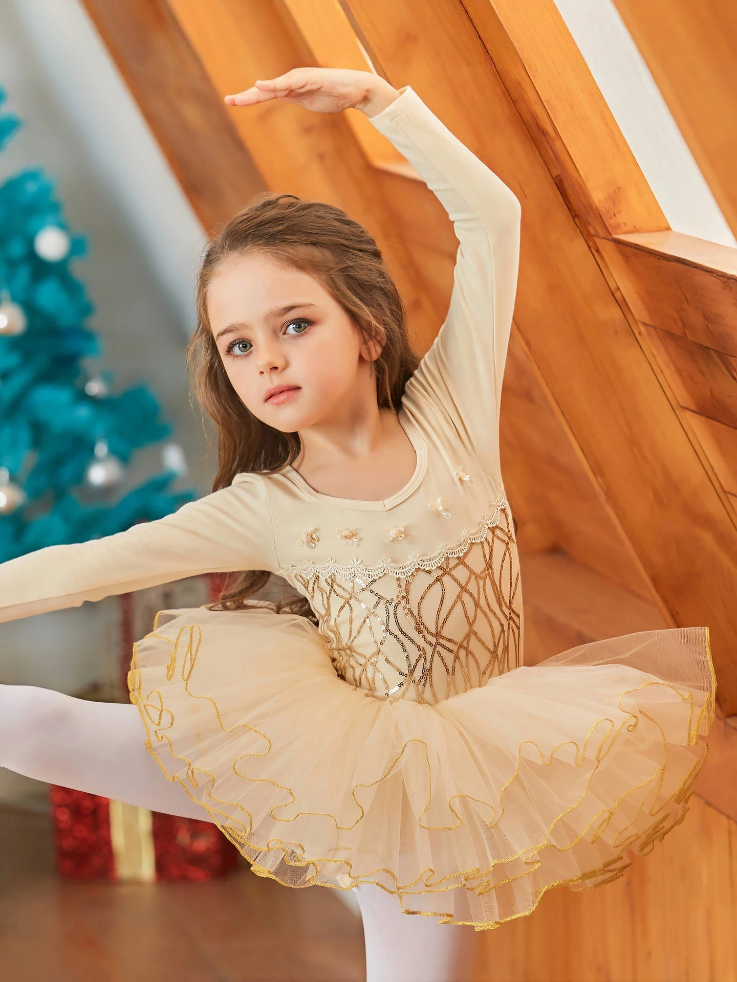 

Ballet Leotards Girls Cotton Children'sCotton Long-sleevedDanceClothesChildren's Practice Clothes Girls' Tutu Performanc Clothes