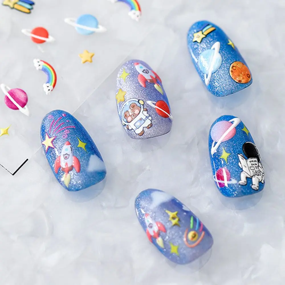 كوكب رائد فضاء قوس قزح صاروخ لتقوم بها بنفسك مسمار الفن زينة الكرتون مسمار ملصق 5D منحوتة مسمار الشارات مانيكير الملحقات