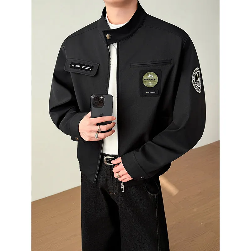 

Black/Army Green Jackets For Man High Quality Spring New Stand Collar Men Motorcycle Jacket Long Sleeve All Match Casual Coats