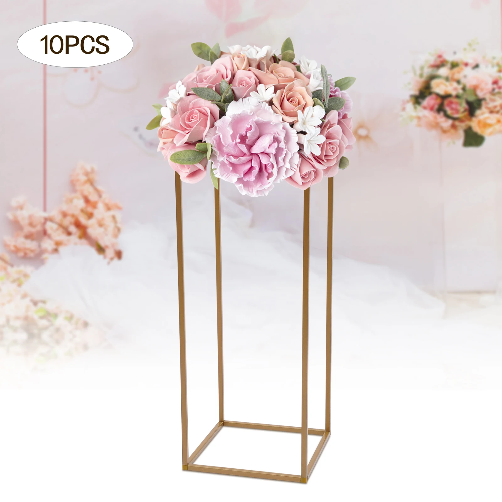 

10Pcs Flower Stands Metal Square Geometric Flower Vase Stand Gold Display Rack Road Guide for Wedding Table Centerpieces