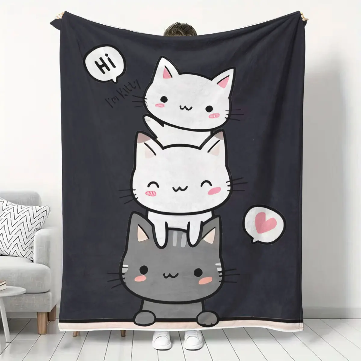 

1 шт. уютное одеяло с кошачьим принтом — полиэфирная ткань, можно стирать в машине, подходит для дома, офиса, путешествий, дивана, кровати или украшения