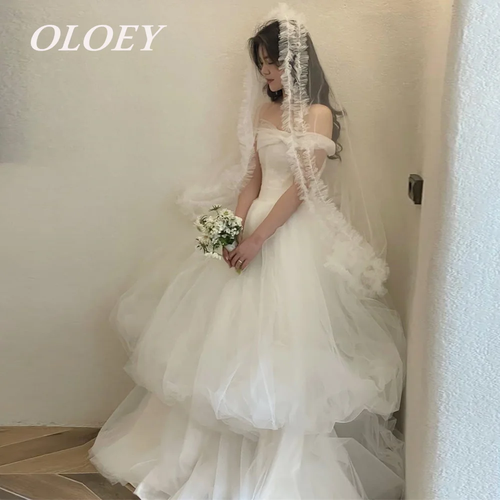 

OLOEY Elegant Strapless Puffy Wedding Dresses Pleats Two-layer Tulle Bridal Gowns Detachable Bolero Korea Photoshoot Customized