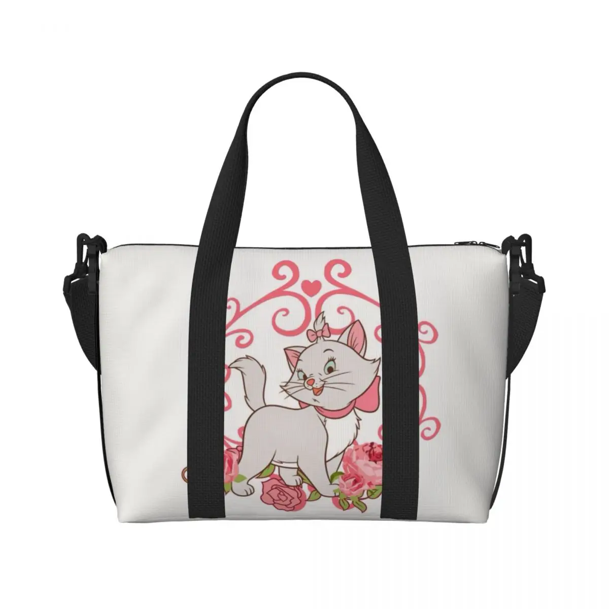 Custom Marie Cat Rose Beach Tote Bag Women Extra Large Gym Carry On Travel Shopping Bags