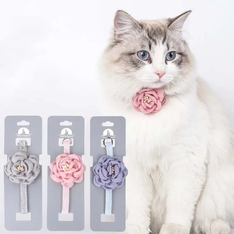 New Cat Collar Adjustable Bow Tie Cat Flower Collar Safety Button Tie Necklace Puppy and Cat Gift Pet Accessories Puppy Collar