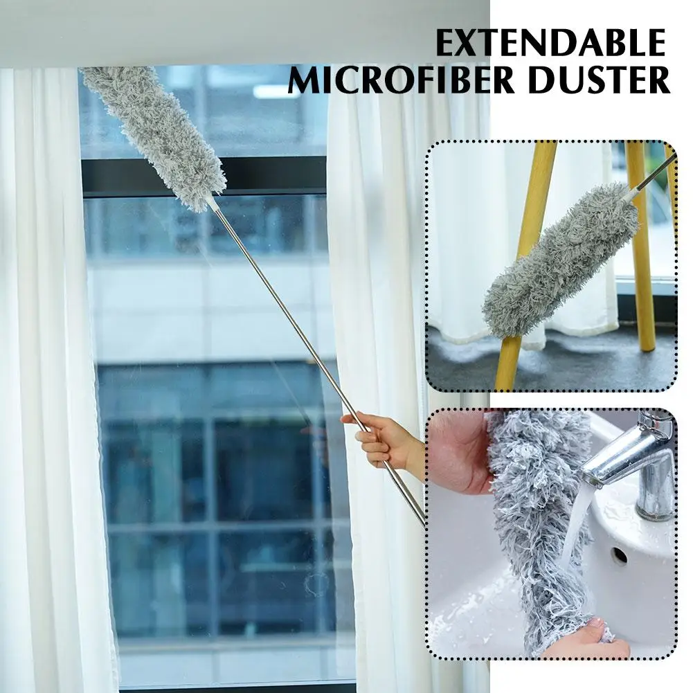 Retractable Duster Stainless Steel Long Handle Dusting Microfiber Cleaning Brush Feather Chicken Duster Dust Tools Bedroom O5L1