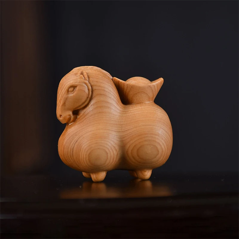 New Handcrafted Wooden Tang Horse Ornament Carved Design Chinese Zodiac Horse Statue Home Office Car Desk Decor 2026 New Year
