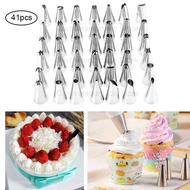 

41pcs Cream Nozzles Cake Decorating Accessories DIY Cake Decorating Tools Icing Piping Cream Pastry Bag Nozzle Bakery Tools