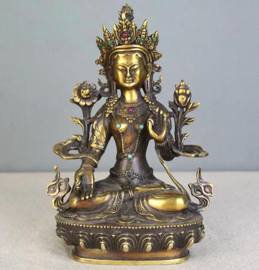 Copper Statue Pure copper Tibetan Buddha hand inlaid Buddha statue white plated Tara Avalokitesvara home furnishings craft suppl