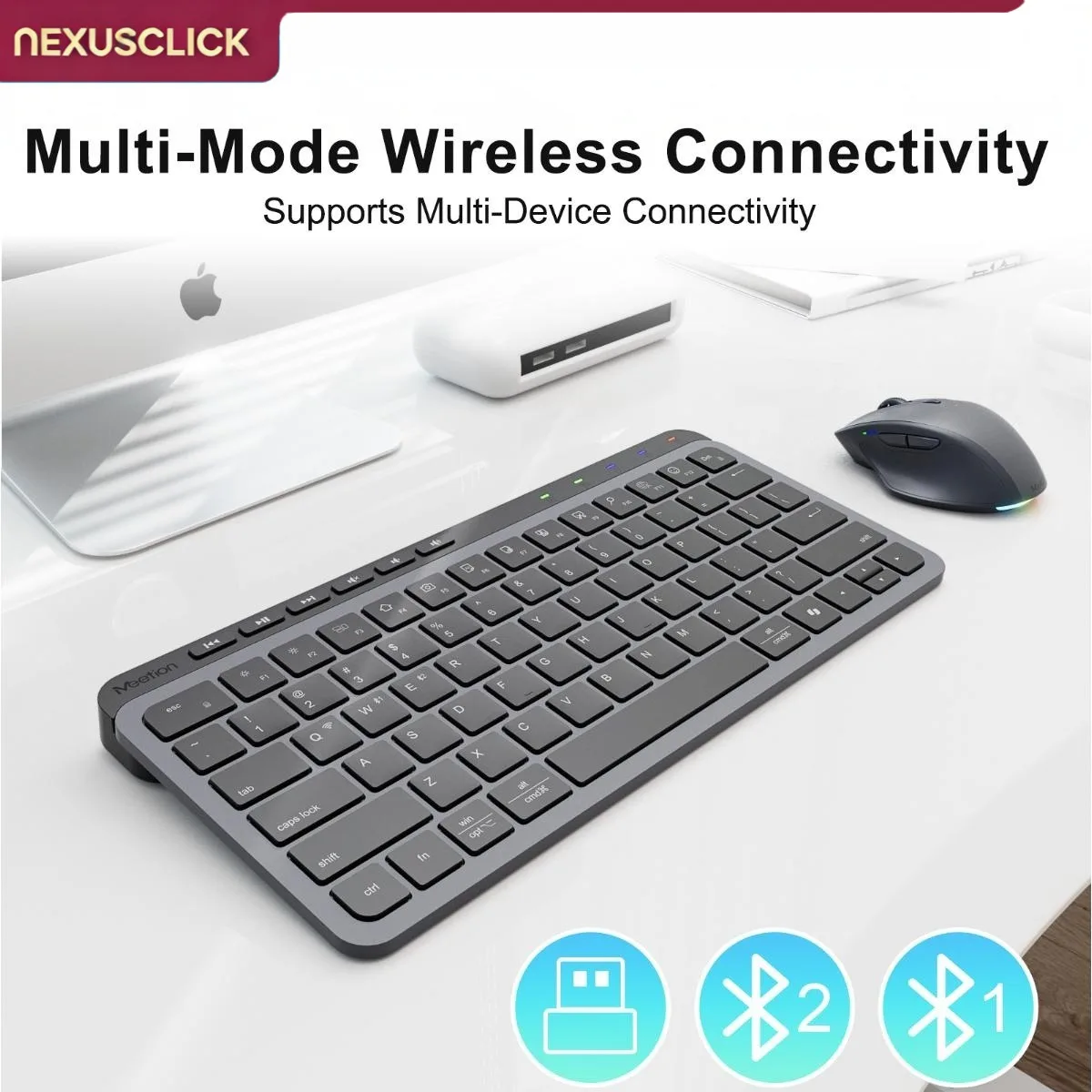 NexusClick 2.4G Dual Bluetooth Rechargeable Keyboard Mouse Combo,Silent Mouse 4 DPI 300mAh Battery Mini Portable Office Home Set
