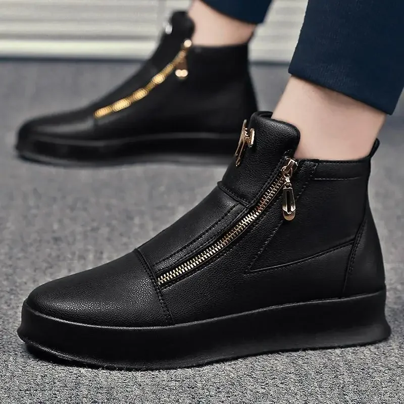 High Top Casual Shoes Platform Men\'s Sneakers Fashion Zipper Ankle Boots Leather Outdoor Shoe Non Slip Comfortable Shoes for Men