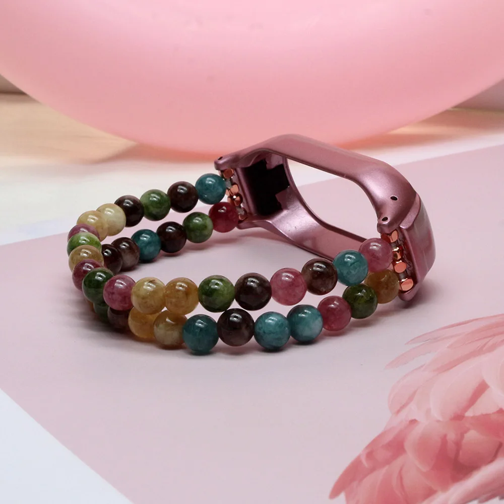 Women Men Bracelet for Xiaomi Mi Band 8 Smart Wrist Band Strap Natural Stone Beaded Dressy Wristband Accessories