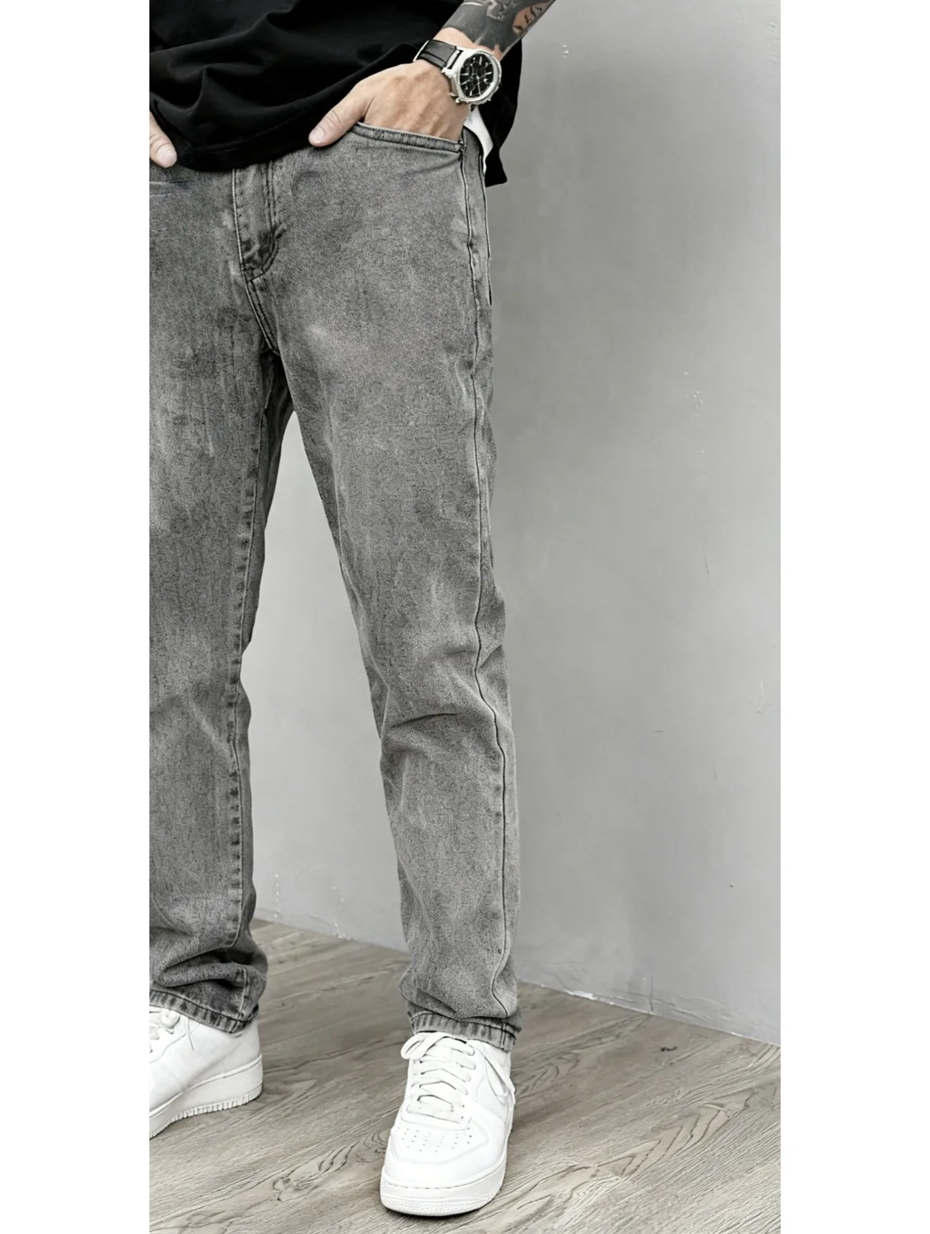 بنطال جينز ضيق للرجال عصري من قماش الدنيم المطاطي بقصة ضيقة ومريح للارتداء اليومي