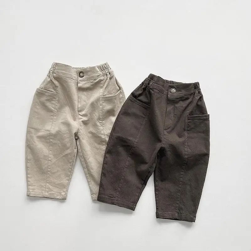 

2024 Spring New Children Loose Trousers Toddler Pocket Casual Pants Infant Boys Girls Solid Versatile Harem Pants Kids Clothes