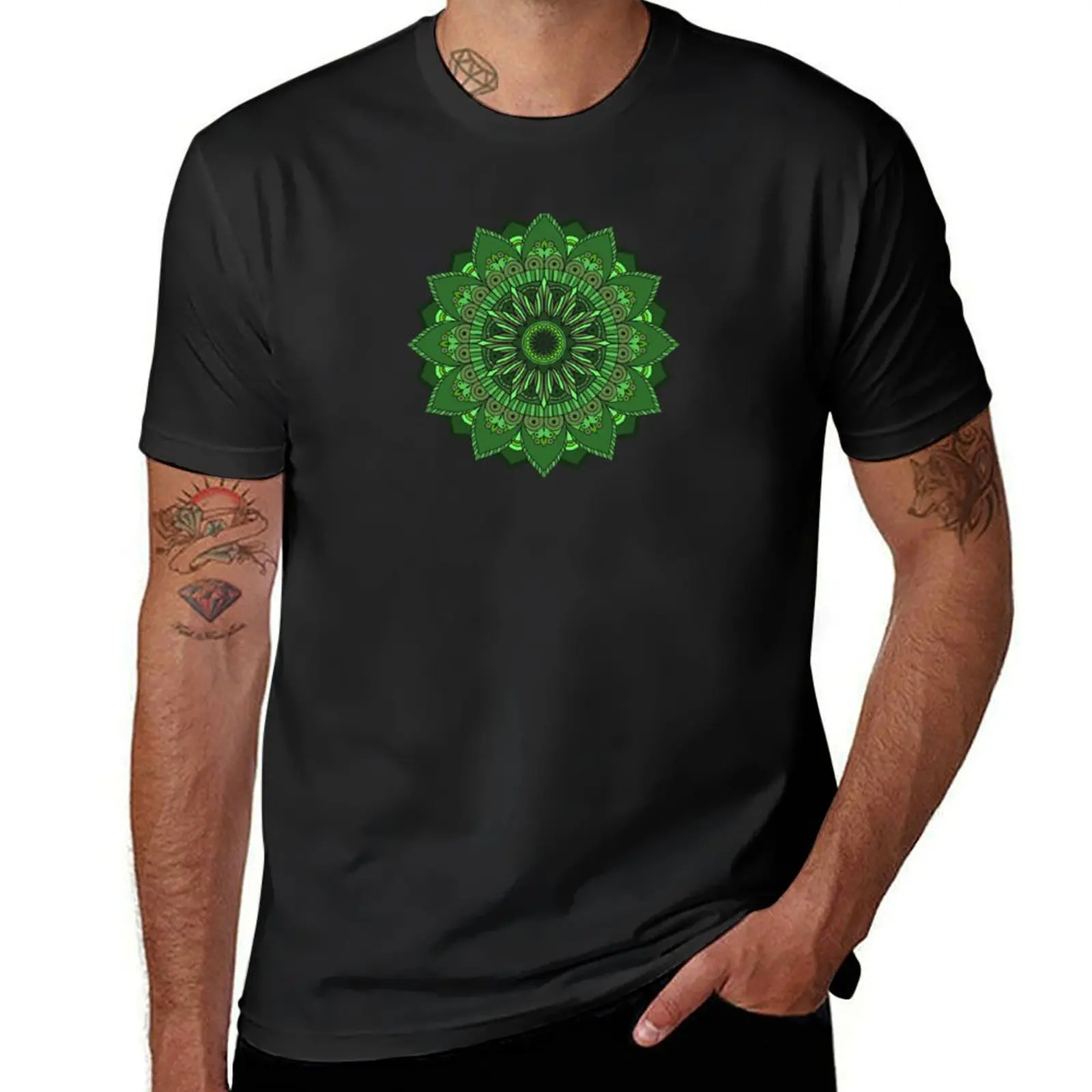 Green Mandala for Heart Chakra Zunaria Pattern T-Shirt shirts graphic tees tees Men's t shirts