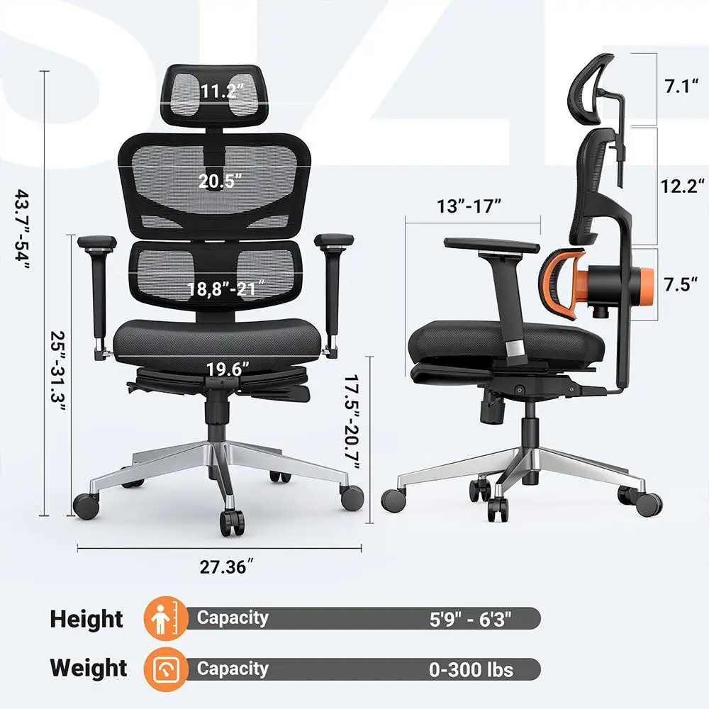 NEWTRAL Chair Pro NT002 Adaptive Lower Back Support Ergonomic Chair, Adjustable Armrest Headrest Footrest, 4D Mesh