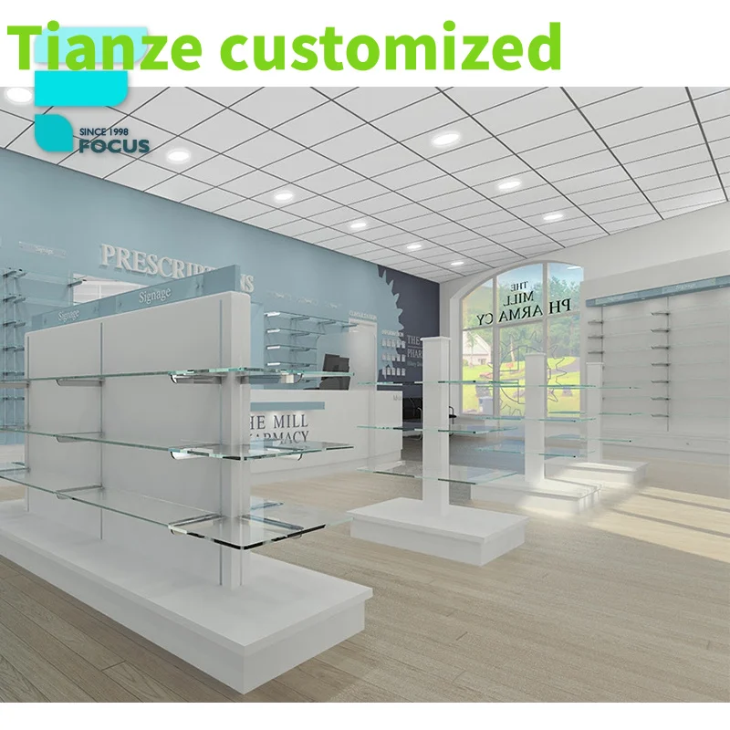 

Customized-Pharmacy Furniture Interior Wooden Pharmacy Display Cabinet Medical Store Counter Design