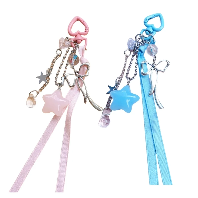 Cuteness Ribbon Bowknot Keychain with Star Pendant Soft Girl Fashion Accessory Fashion Key Holder for Any Occasion