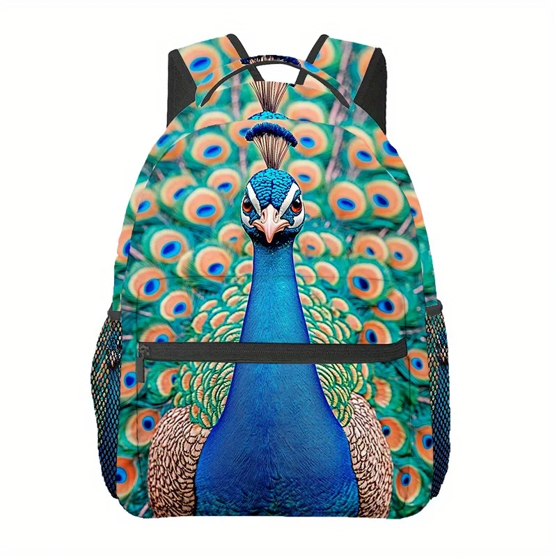 Peacock Feather Lightweight Foldable Backpack for Hiking Travel Yoga Adjustable Padded Straps Durable Polyester