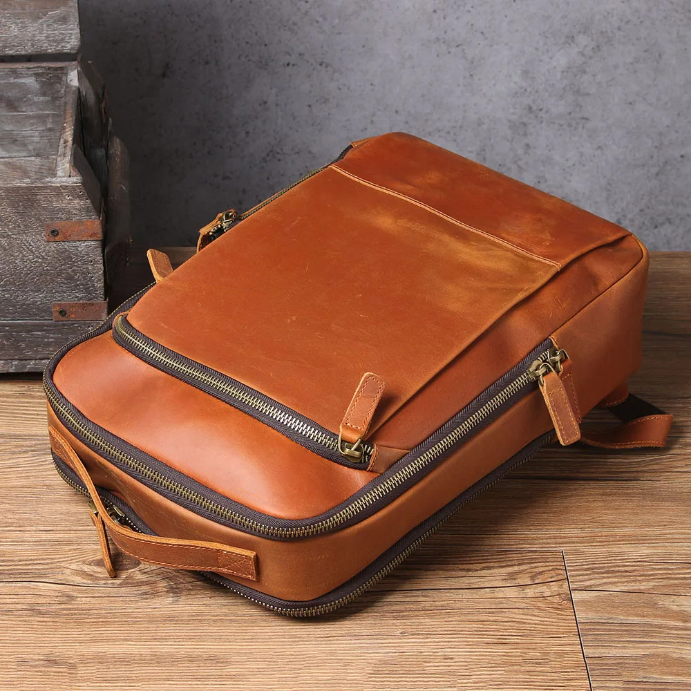 S.WORKER Vintage Echtleder Herrenrucksack 16" Laptop-Tasche Lässige Crazy-Horse-Leder Schultasche Handgefertigte Taschen für Männer – Detail 23