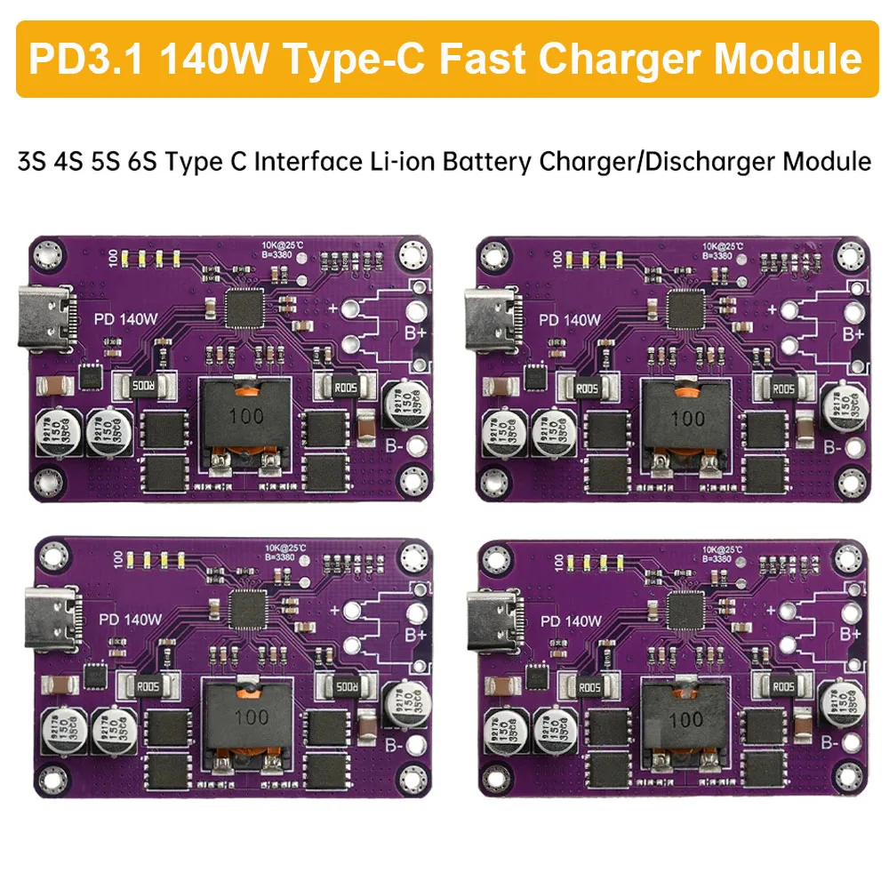 

Модуль быстрой зарядки PD3.1 140W для литиевых аккумуляторов 3S 4S 5S 6S, зарядно-разрядный модуль с интерфейсом Type-C, поддержка QC3.0 2.0 AFC FCP