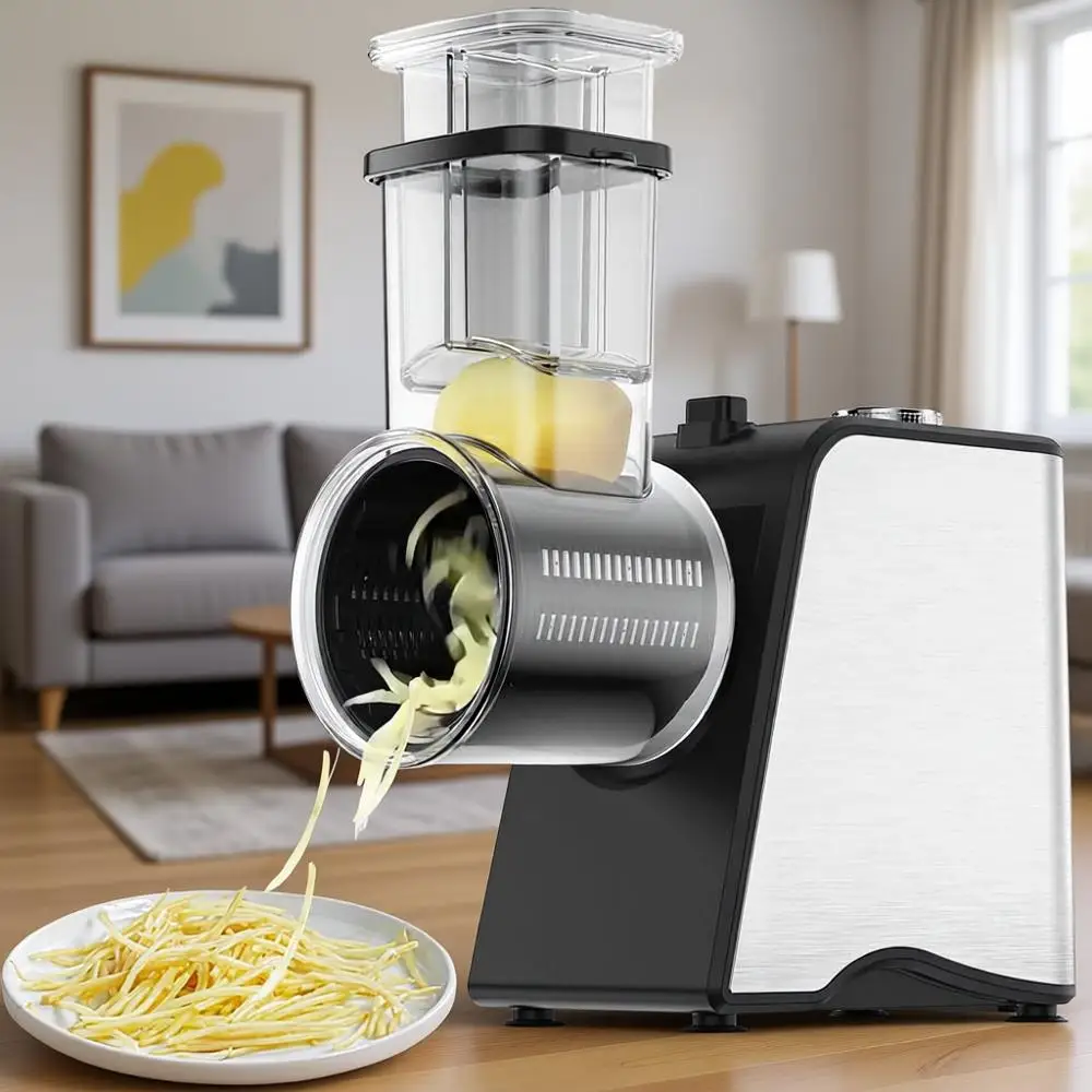 

Автоматическая овощерезка-измельчитель 250 Вт с 5 лезвиями для сыра, салатов, овощей, картофеля, пиццы, 5 в 1