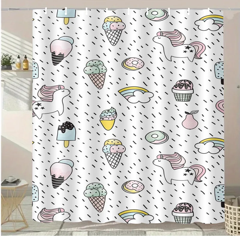 

Мультяшный торт с мороженым, моющаяся грязеотталкивающая занавеска для душа, насадка для душа, водонепроницаемая полиэстеровая занавеска для ванны для домашнего декора