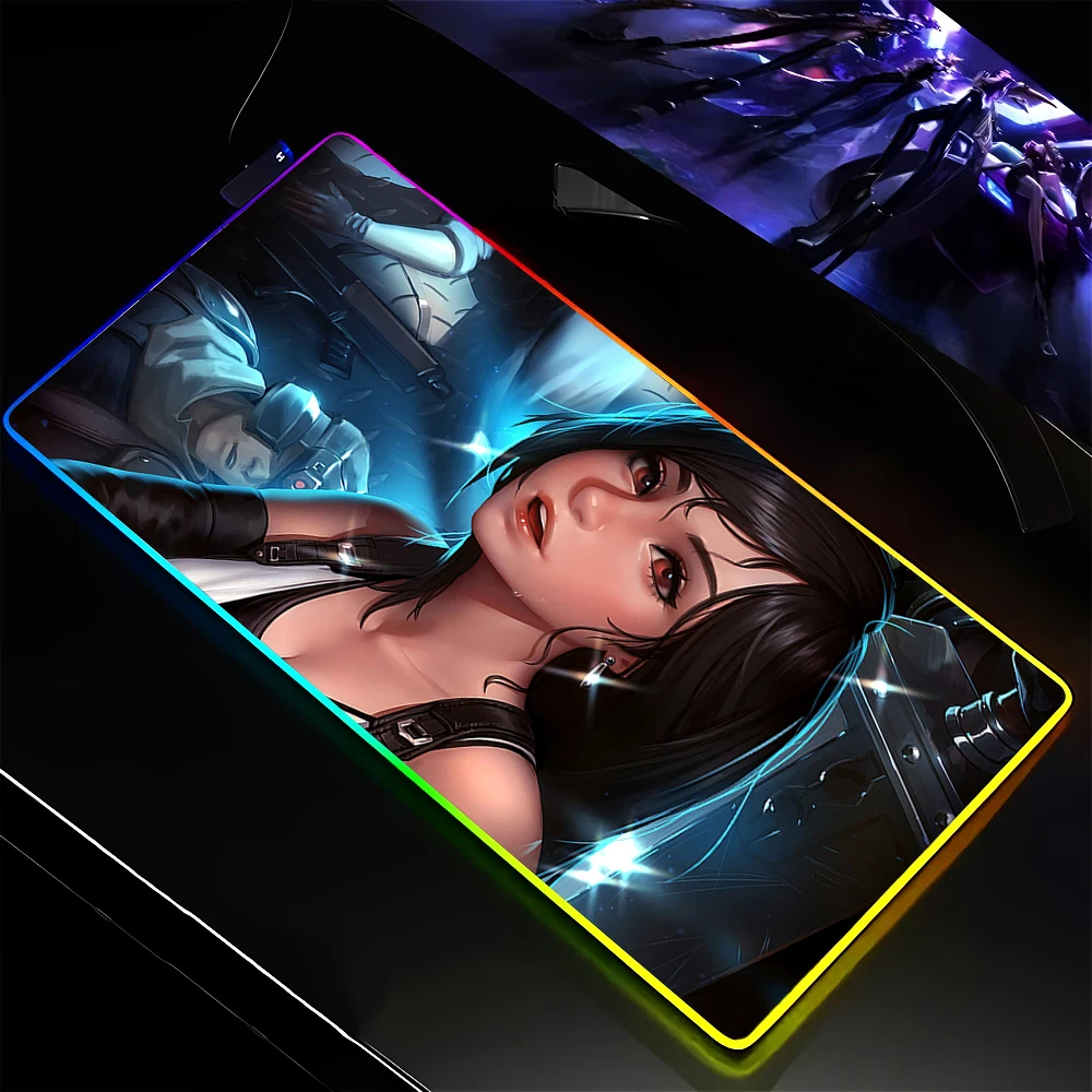 RGB Mouse Pad Game Finals Fantasy Tifa Aerith LED Gaming Mousepads Large Desk Mat PC Gamer Luminous XXL Mice Mats With Backlight