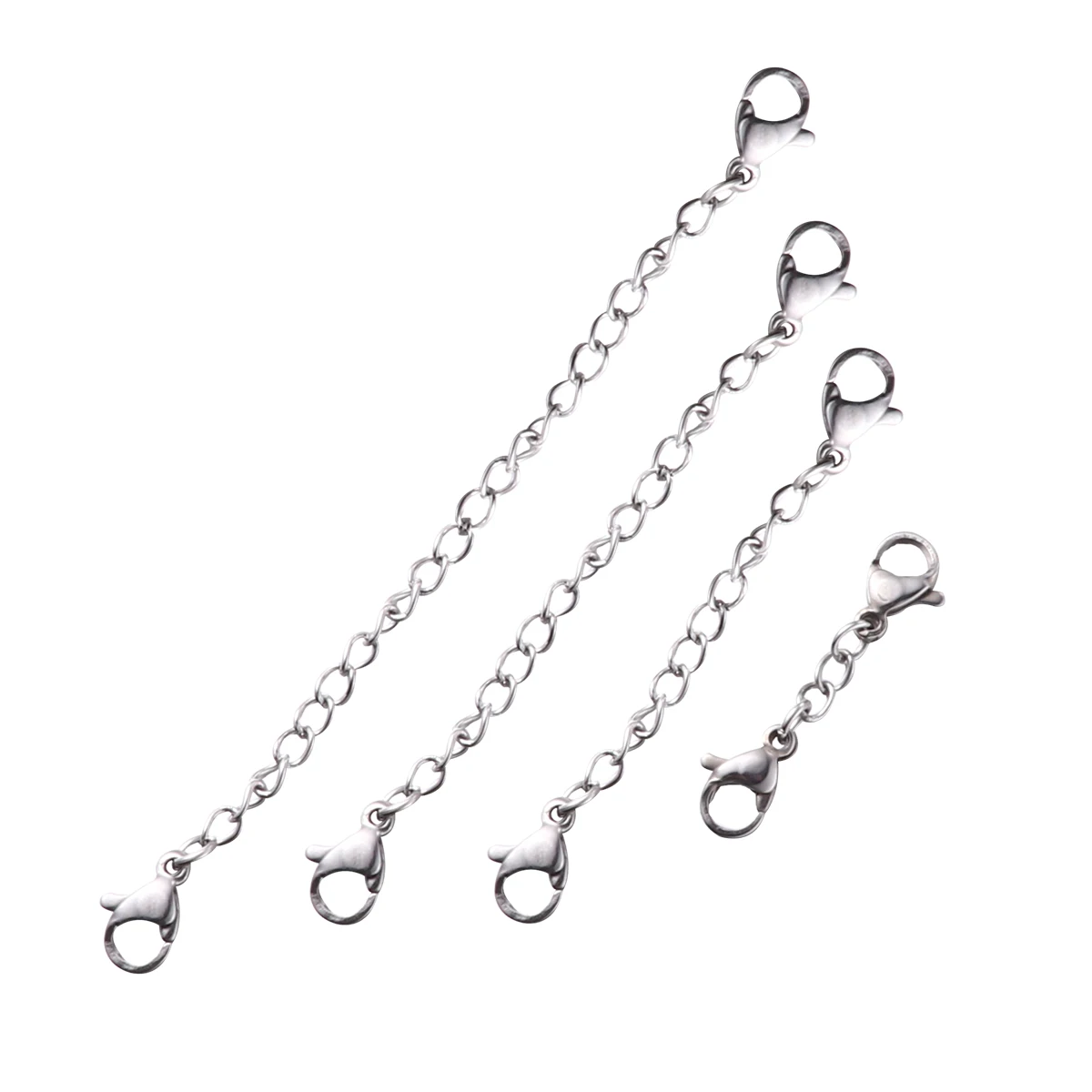 

6pcs Lobster Clasp Extender Chains Silver Stainless Steel for Necklaces Bracelets DIY Jewelry Supplies Adjustable Lengths Easy