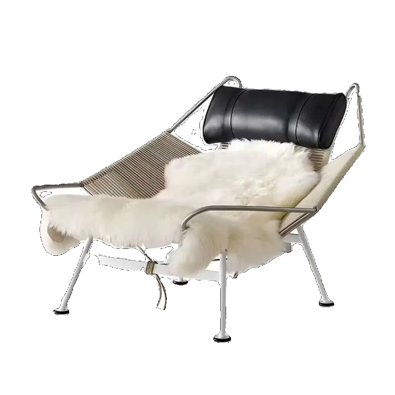 

Nordic living room home sofa chair, balcony single leisure chair, simple flag rope chair, natural real wool cushion recliner