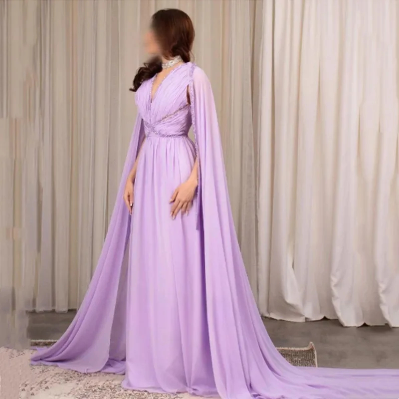 Aleeshuo gaun Prom A-Line wanita elegan gaun malam lengan berpayet bermanik gaun pesta kerah V rendah Dress semi gaun pesta berpayet