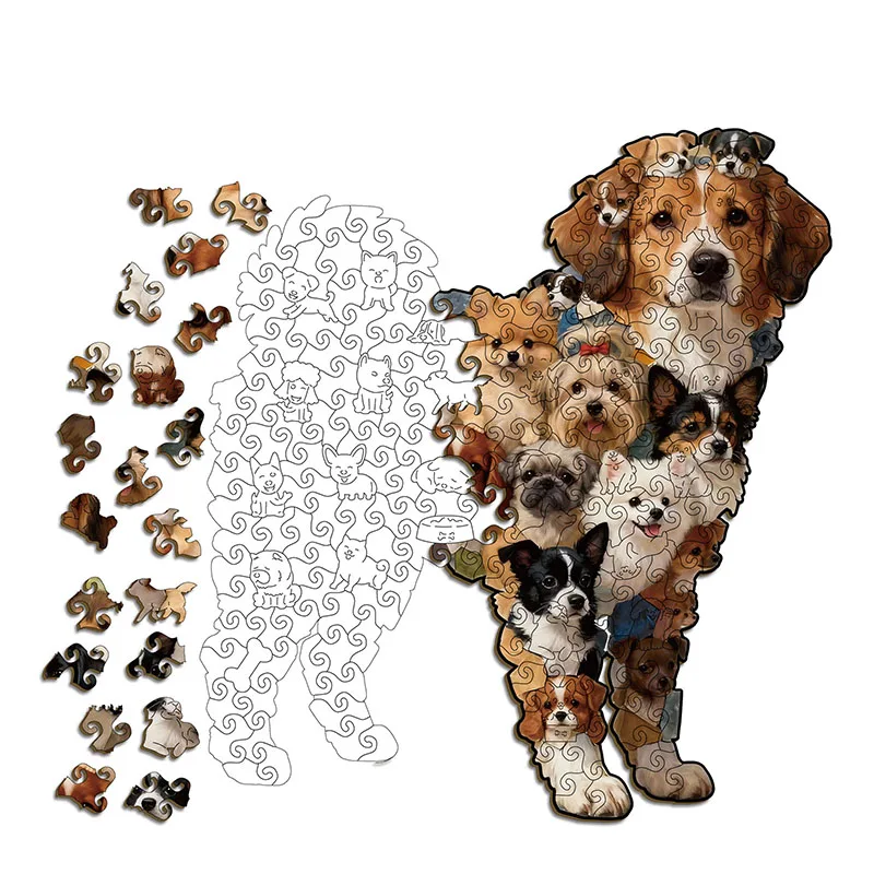 ตัวต่อไม้รูปสุนัข 120/205 ชิ้น ตัวต่อจิ๊กซอว์รูปทรงแปลกตา เกมคลายเครียด ของขวัญวันเกิด/คริสต์มาส สำหรับเป็นกระปุกออมสิน ตกแต่งบ้าน