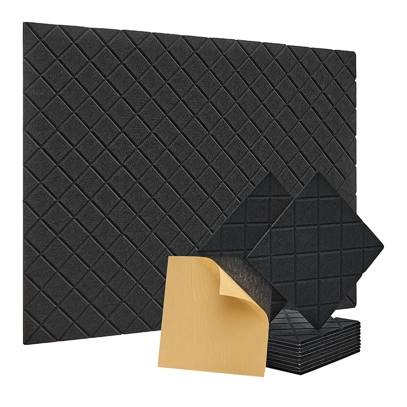 Paneles de pared insonorizados, autoadhesivos absorbentes de sonido para estudio de grabación, oficina, color negro, 12x12x0,4 pulgadas, paquete de 12 unidades