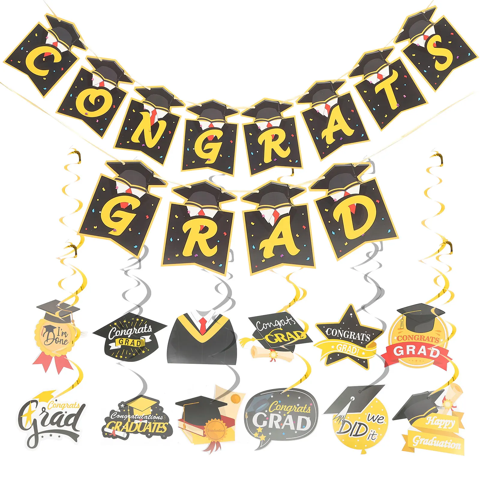 

1 set Doctor Hat Pull Flag Graduation Pendant Ceiling Decor Hanging Supplies Paper PVC Photo Props Indoor Outdoor