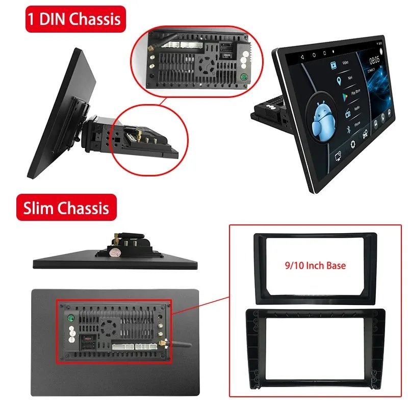 13" Inch 1 Din Car Android Radio Stereo DVD Player GPS Universal CarPlay Auto Multimedia Stereo With 9 10 Inch Base