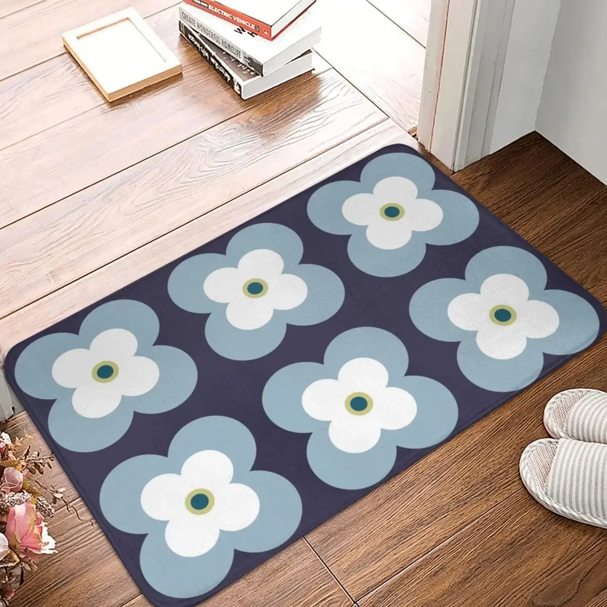 Mod Blossoms - Navy And French Blue Doormat Rug Carpet Mat Footpad Polyester Non-slip Durable Front Room Corridor Kitchen Toilet