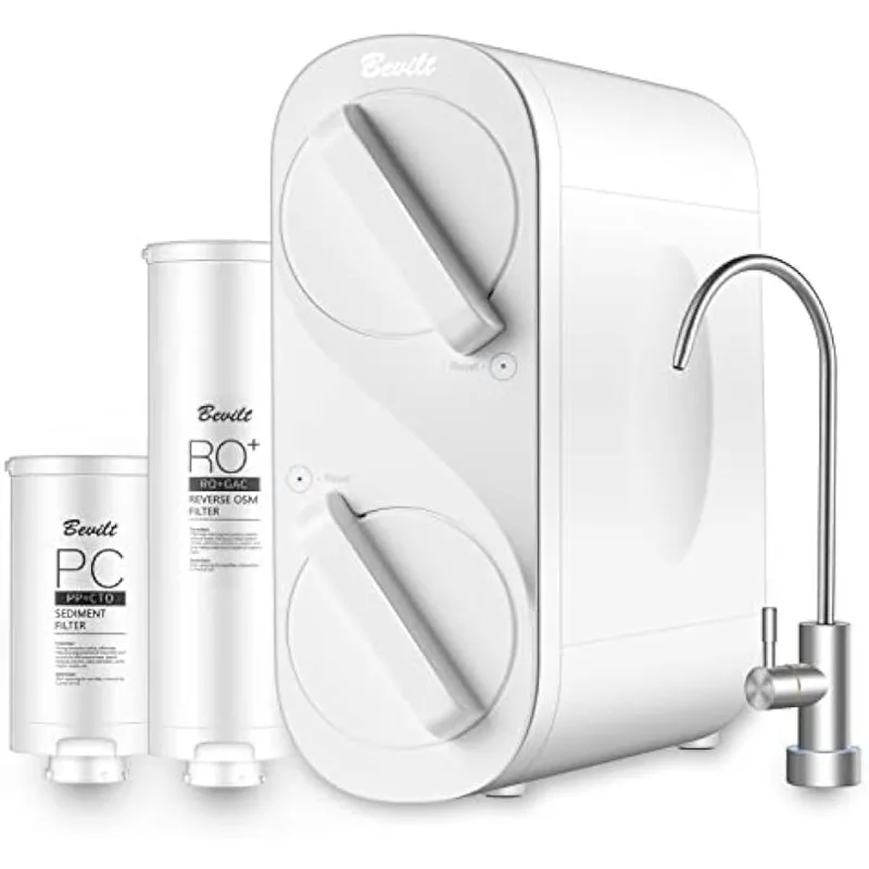 

Система фильтрации воды Bevilt RO, быстрый поток 800 галлонов в сутки, без резервуара, снижает TDS,2:1 чисто сливные композитные фильтры RO