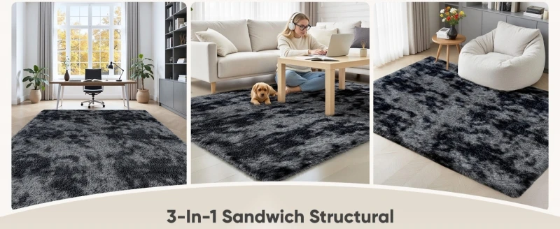 Graue Batik-Shaggy-Teppiche Ultra Weiche Rutschfeste Plüsch-Teppiche Schlafzimmer Wohnzimmer Kinderzimmer Große Größe Wohndekor Bodenmatten – Detail 17