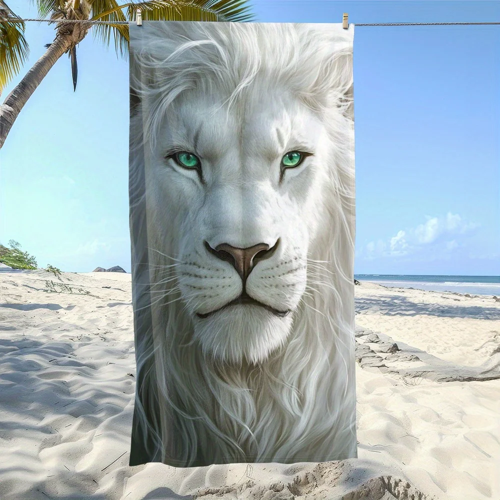 Majestic Toalla de playa de león blanco, toalla de baño de microfibra sin arena de secado rápido con arte animal fresco para piscina, viajes, camping y decoración